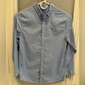 Vineyard Vines Boys Newport Blue Gingham Performance Shirt